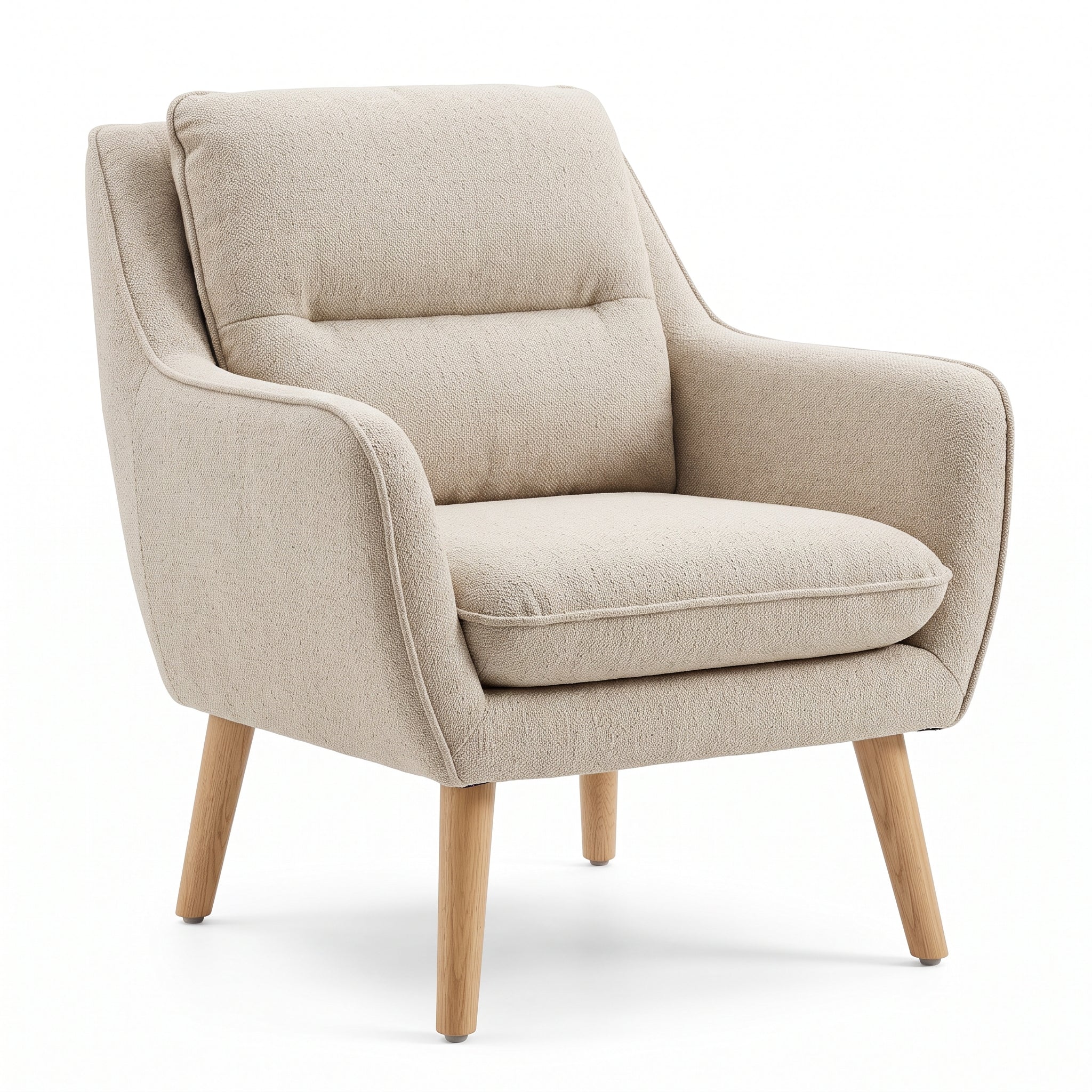 Modern Accent Chair – Comfortable Upholstered Armchair with Soft Fabric Cushion and Solid Wood Legs