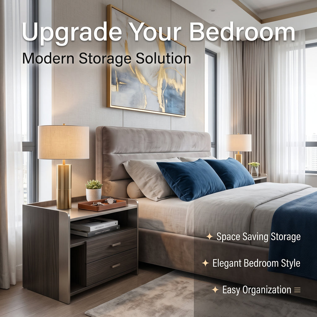 Modern Nightstand with Drawer – Stylish Bedside Table with Premium Wood Finish for Bedroom Storage