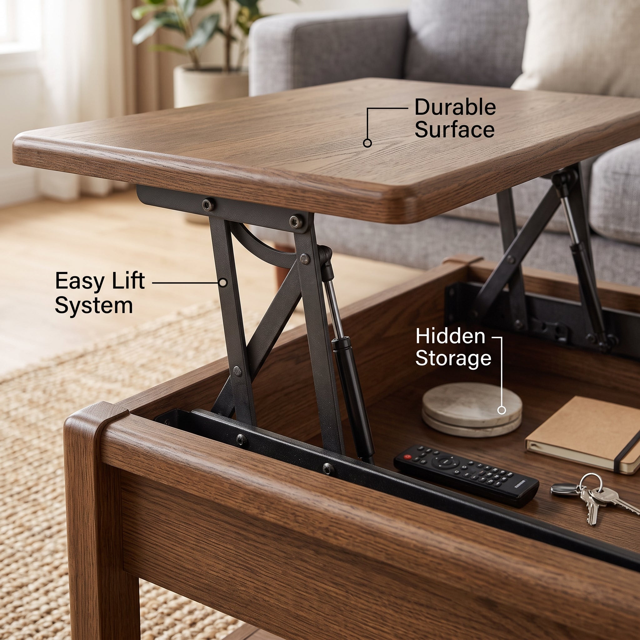 Lift Top Coffee Table with Hidden Storage – Modern Multifunctional Living Room Table for Everyday Living