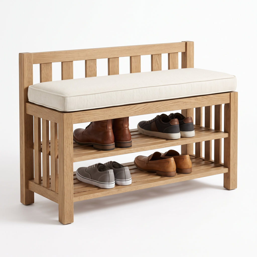 Entryway Bench with Storage – Modern Farmhouse Shoe Bench with Comfortable Cushion Seat