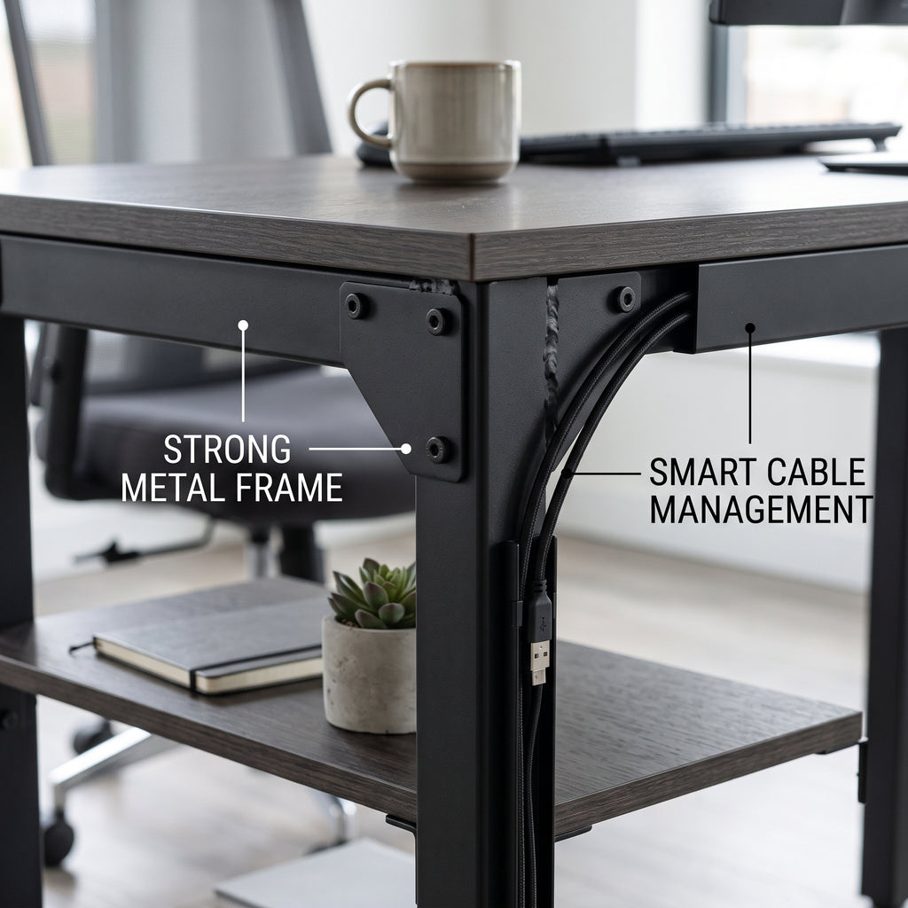 Modern Home Office Desk – Spacious Computer Desk with Durable Metal Frame and Clean Minimal Design
