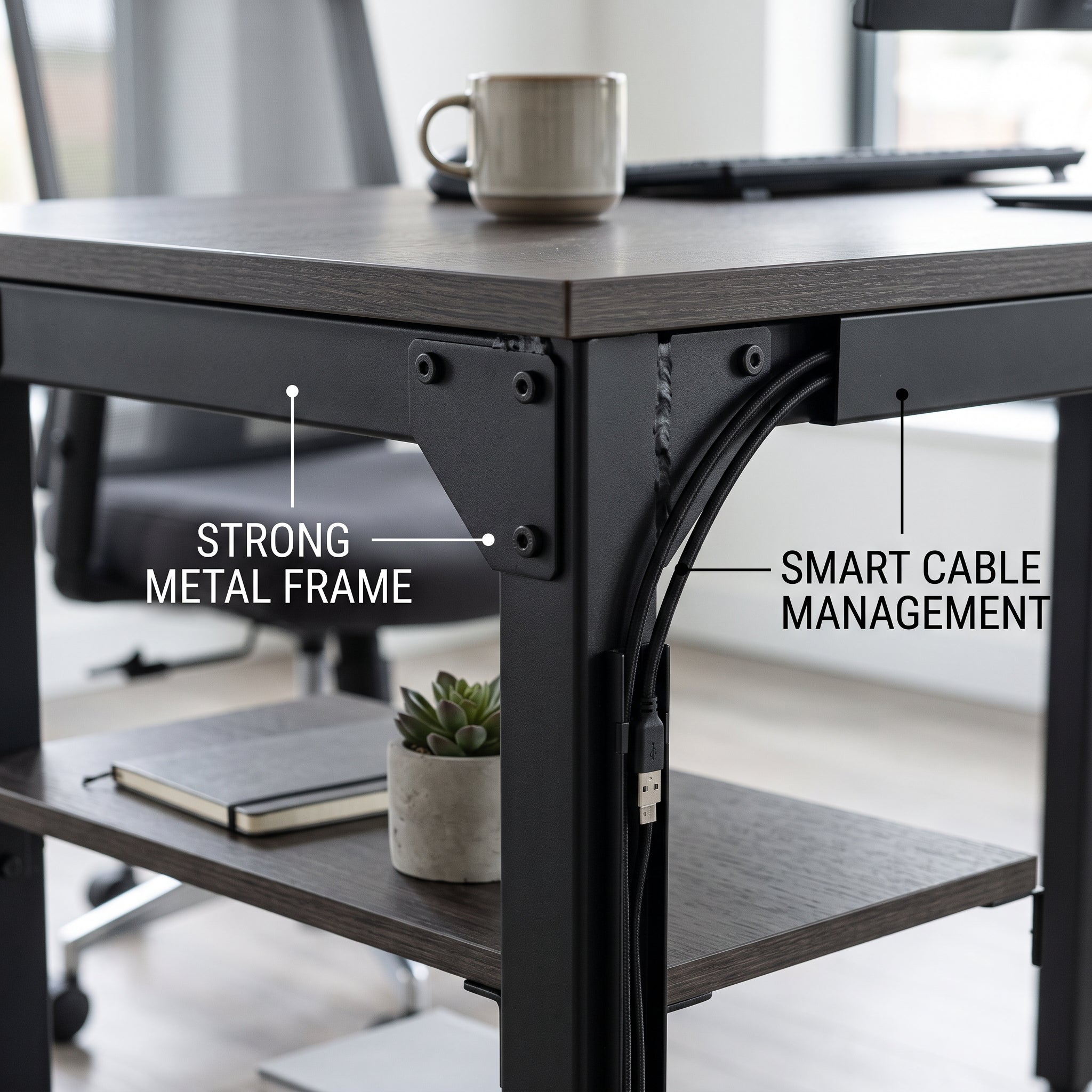 Modern Home Office Desk – Spacious Computer Desk with Durable Metal Frame and Clean Minimal Design